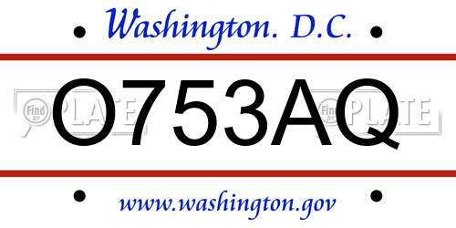 O753AQ District Of Columbia License Plate
