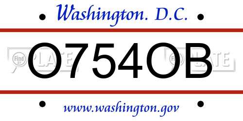 O754OB District Of Columbia License Plate