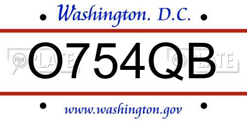 O754QB District Of Columbia License Plate