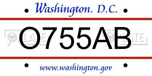 O755AB District Of Columbia License Plate