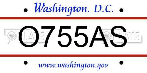 O755AS District Of Columbia License Plate