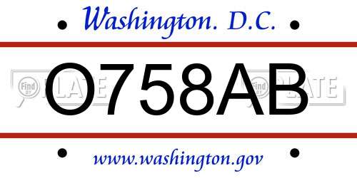 O758AB District Of Columbia License Plate