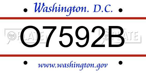 O7592B District Of Columbia License Plate