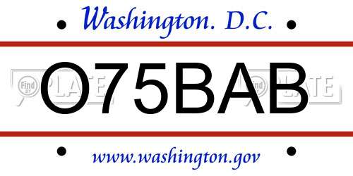 O75BAB District Of Columbia License Plate