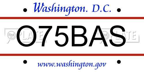 O75BAS District Of Columbia License Plate