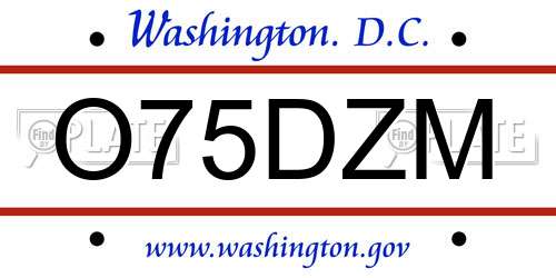 O75DZM District Of Columbia License Plate