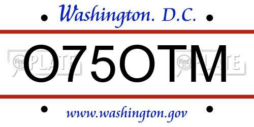 O75OTM District Of Columbia License Plate