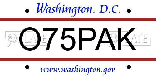 O75PAK District Of Columbia License Plate