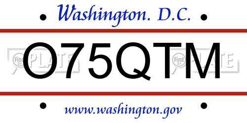 O75QTM District Of Columbia License Plate