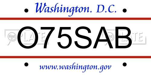 O75SAB District Of Columbia License Plate