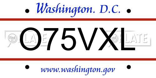 O75VXL District Of Columbia License Plate