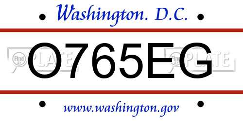 O765EG District Of Columbia License Plate