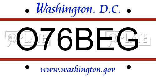 O76BEG District Of Columbia License Plate