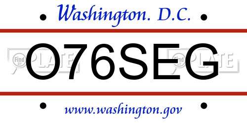 O76SEG District Of Columbia License Plate
