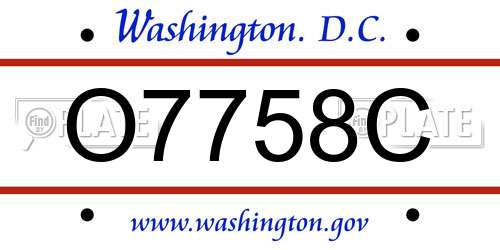 O7758C District Of Columbia License Plate