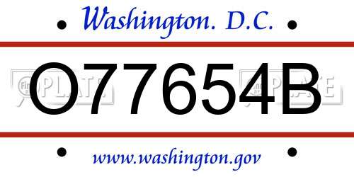 O77654B District Of Columbia License Plate