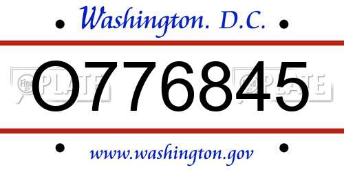 O776845 District Of Columbia License Plate