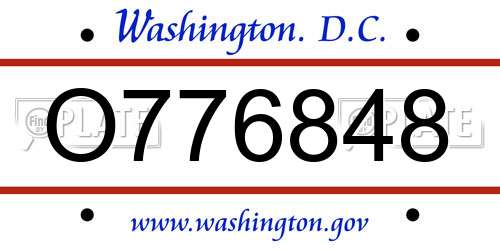 O776848 District Of Columbia License Plate