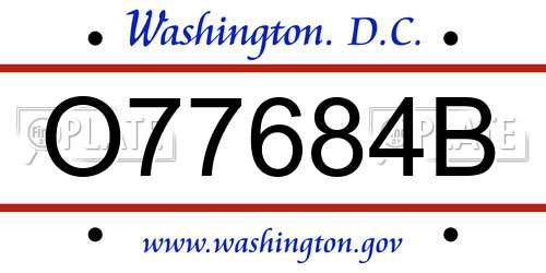 O77684B District Of Columbia License Plate
