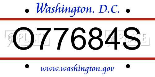 O77684S District Of Columbia License Plate