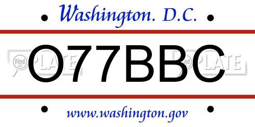 O77BBC District Of Columbia License Plate