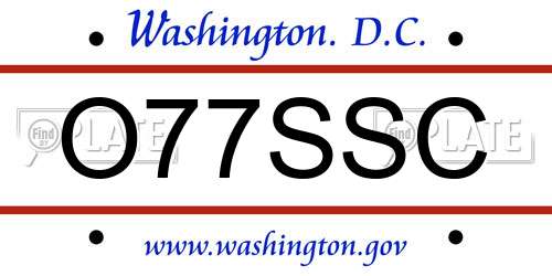 O77SSC District Of Columbia License Plate