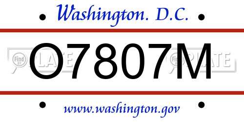 O7807M District Of Columbia License Plate