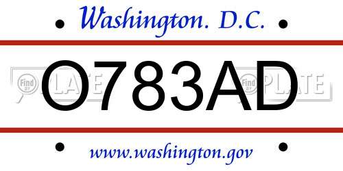 O783AD District Of Columbia License Plate