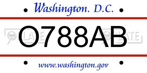 O788AB District Of Columbia License Plate