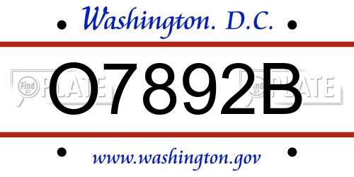 O7892B District Of Columbia License Plate