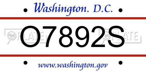 O7892S District Of Columbia License Plate