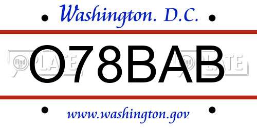 O78BAB District Of Columbia License Plate