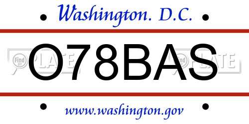O78BAS District Of Columbia License Plate
