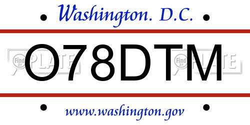 O78DTM District Of Columbia License Plate
