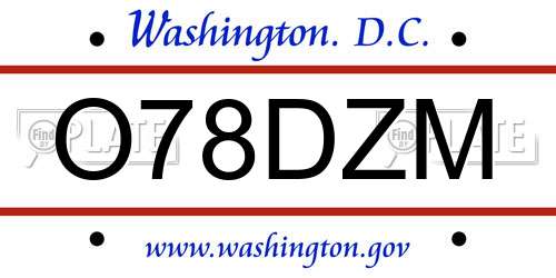 O78DZM District Of Columbia License Plate