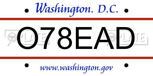O78EAD District Of Columbia License Plate