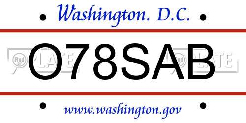 O78SAB District Of Columbia License Plate