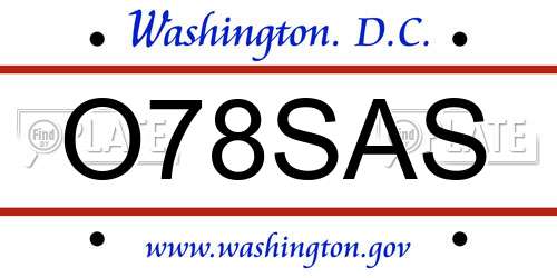 O78SAS District Of Columbia License Plate
