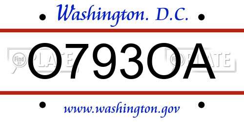 O793OA District Of Columbia License Plate