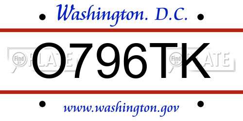 O796TK District Of Columbia License Plate