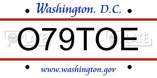 O79TOE District Of Columbia License Plate