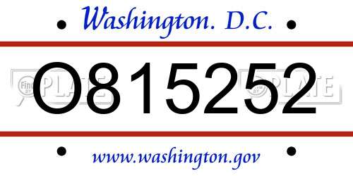 O815252 District Of Columbia License Plate