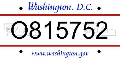 O815752 District Of Columbia License Plate