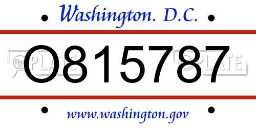 O815787 District Of Columbia License Plate