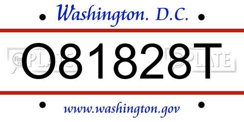O81828T District Of Columbia License Plate
