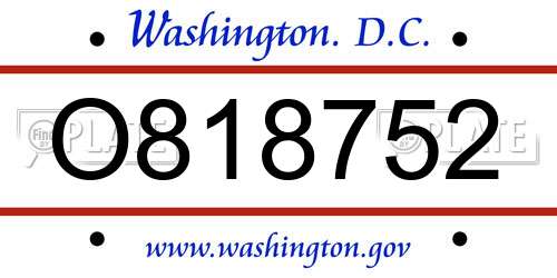 O818752 District Of Columbia License Plate
