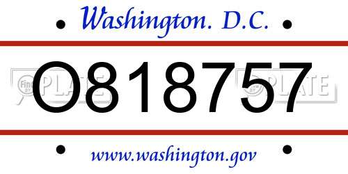 O818757 District Of Columbia License Plate