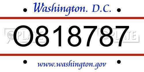 O818787 District Of Columbia License Plate