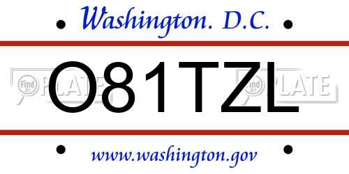O81TZL District Of Columbia License Plate