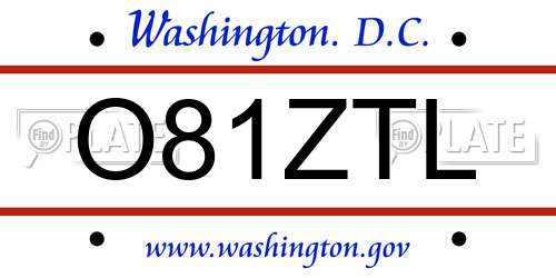 O81ZTL District Of Columbia License Plate